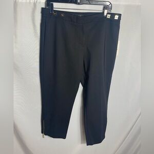 Ivanka Trump Black Ankle Pants Size 12 NWT Gold Zippers Stretch Trousers